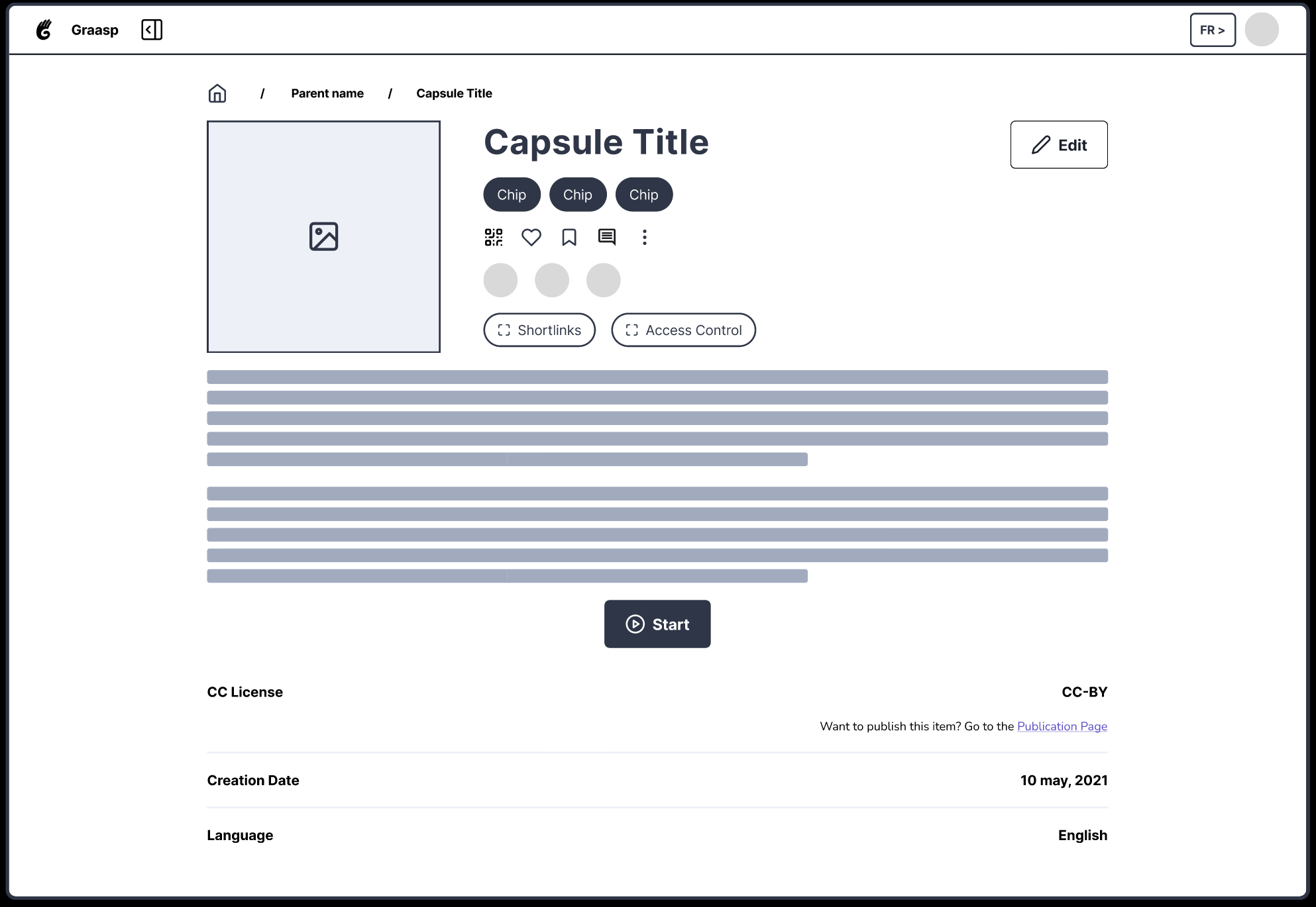 Graasp pages wireframe desktop capsule summary
